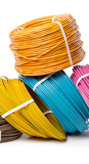 Electrical cable, energy and technology equipment isolated on white